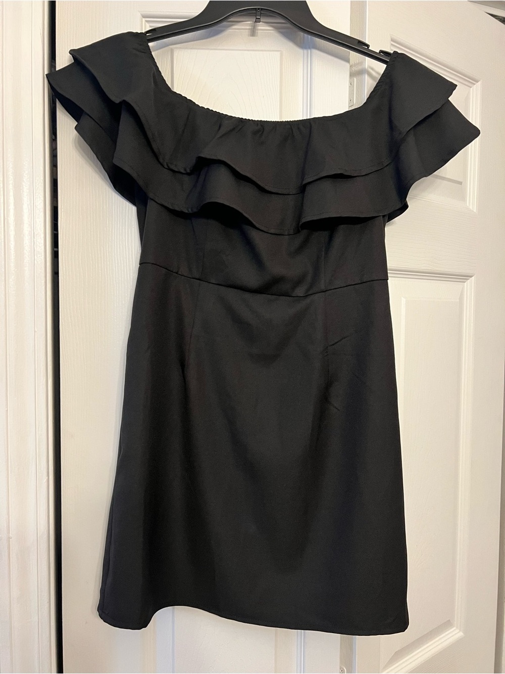 Black Off-Shoulder Ruffle Dress - Pink Lily